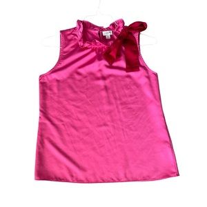 J. Crew XS pink ruffled sleeveless blouse red bow